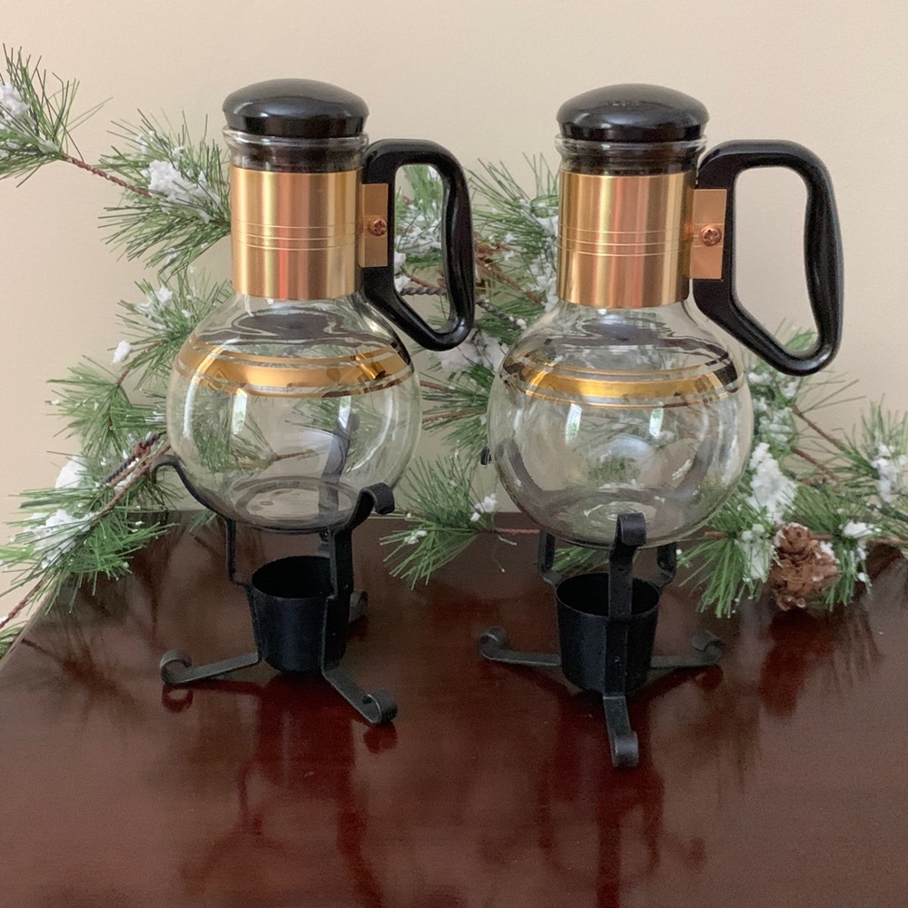 📌 Set of 2 Vintage Pyrex for Silex Coffee Syrup Carafes With Warmer Stands